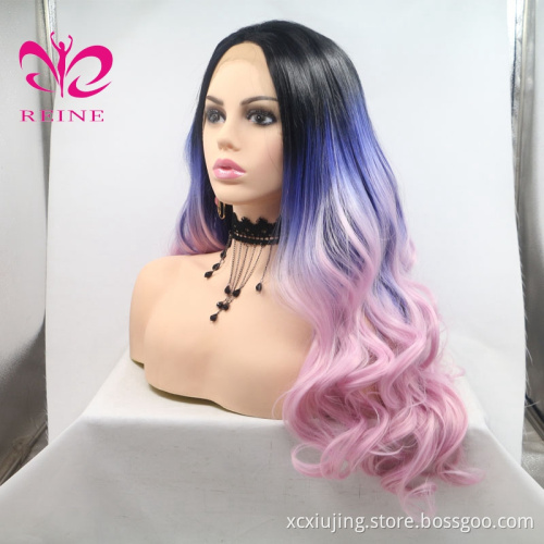 New design Straight and Curly lace frontal wig REINE  synthetic Three  ombre color wave hair lace front wig with baby hair